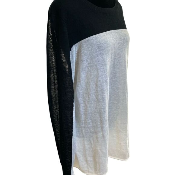 360 Linen Knit Sweater Size Large Black and Cream Color block Lightweight - Picture 4 of 8